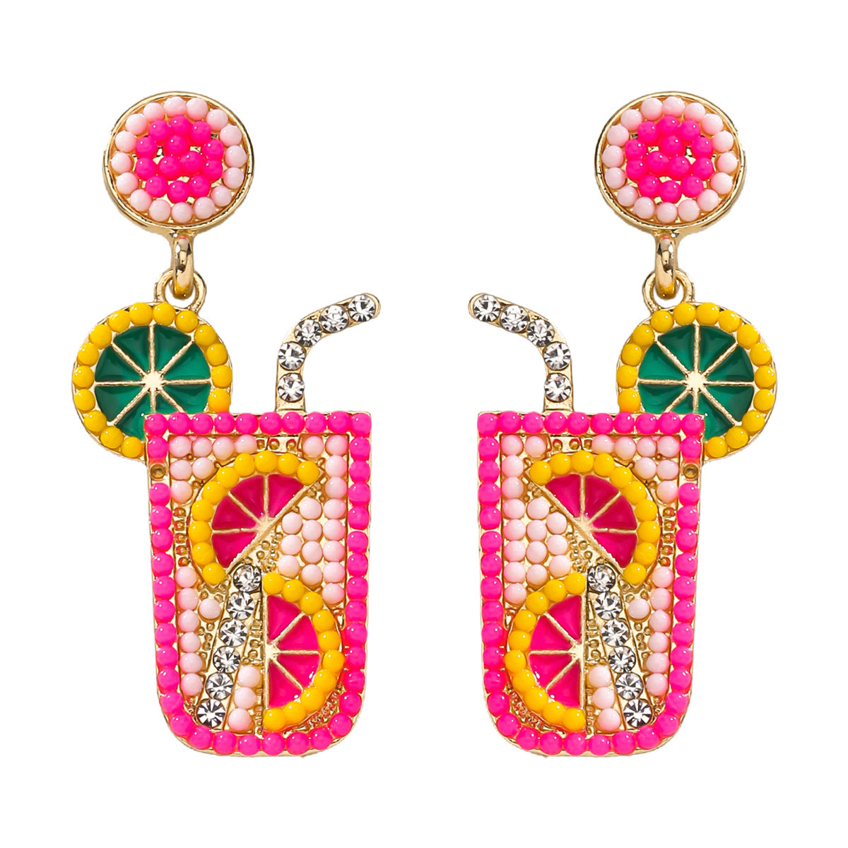 1 Pair Geometric Alloy Drop Earrings with Beaded Cocktail Glass Design