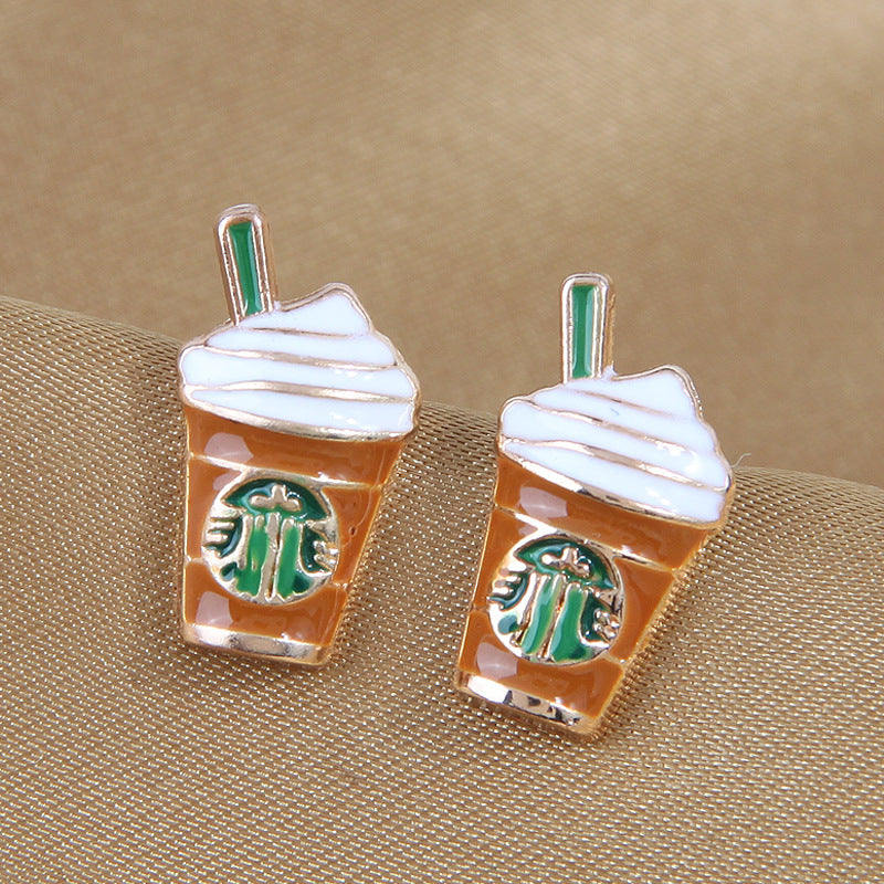 925 Silver Needle Korean Fashion Milk Tea Cup Earrings