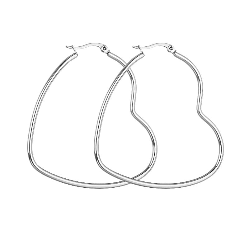 Titanium Stainless Steel Heart Hoop Earrings (30mm, Steel Color)