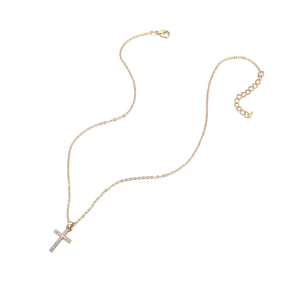 Alloy Geometric Cross Pendant Necklace with Rhinestone Accents