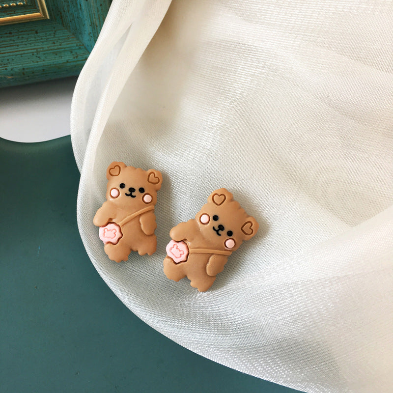 Cute Bunny Bear Resin Earrings with S925 Silver Studs