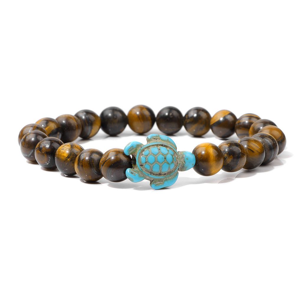 Retro Tortoise Agate and Natural Stone Beaded Bracelet
