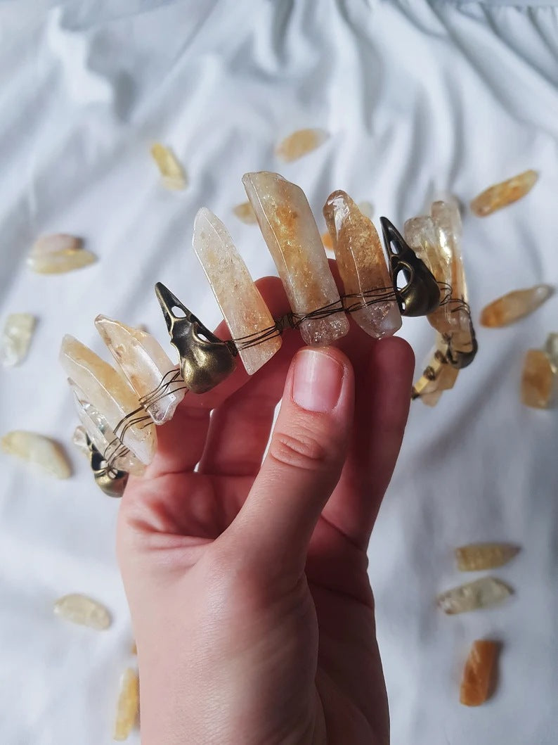 Ethnic Crow Crystal Quartz Gothic Bohemian Hair Crown