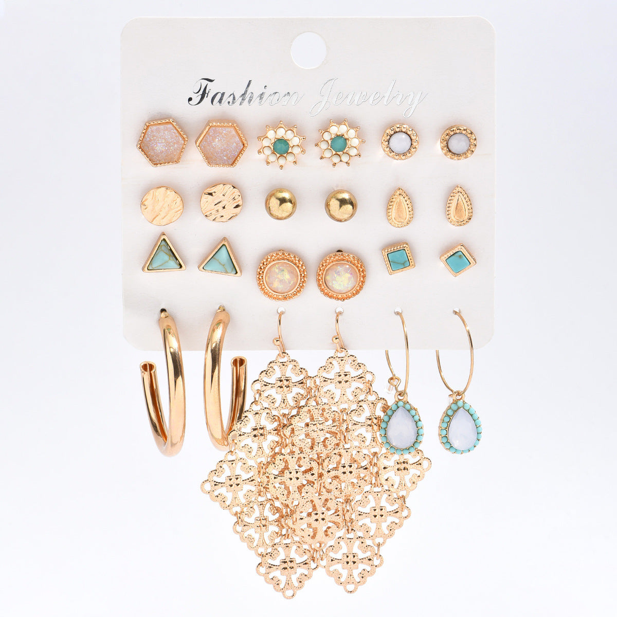 Fashion Heart & Butterfly Metal Chain Earrings Set - 15 Pieces