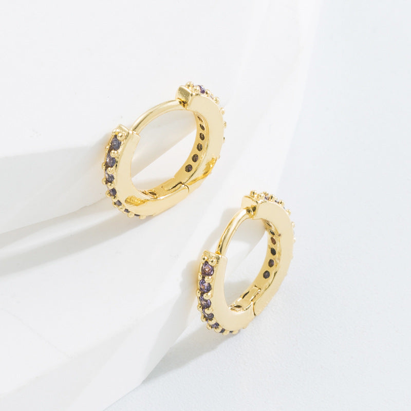 Minimalist O-Shape Zircon Inlaid Gold-Plated Copper Earrings