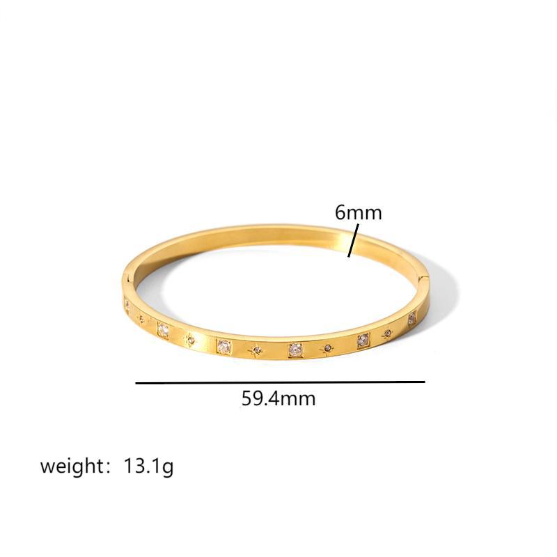 18K Gold Plated Stainless Steel Zircon Star Bangle Bracelet