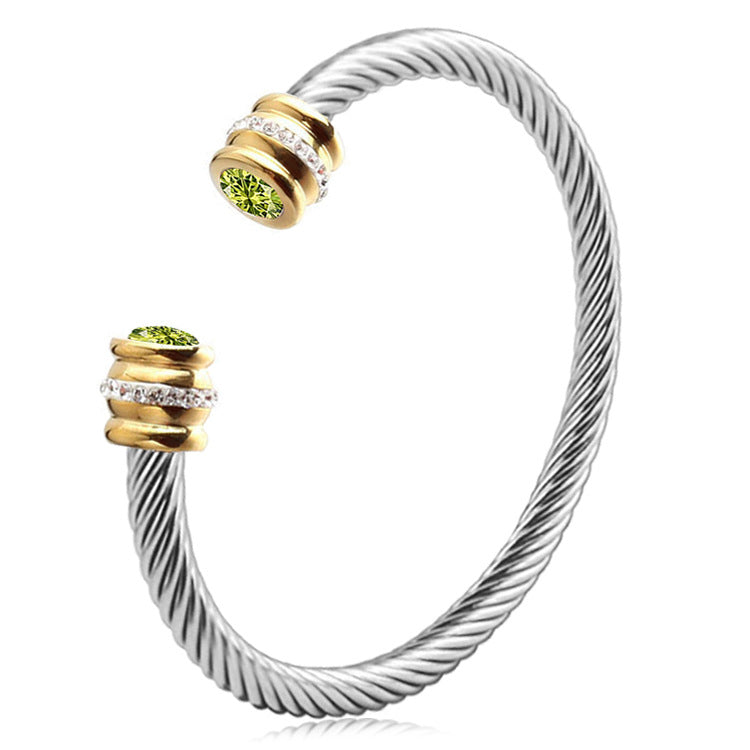 Simple Style Stainless Steel Zircon Inlay Cuff Bracelet