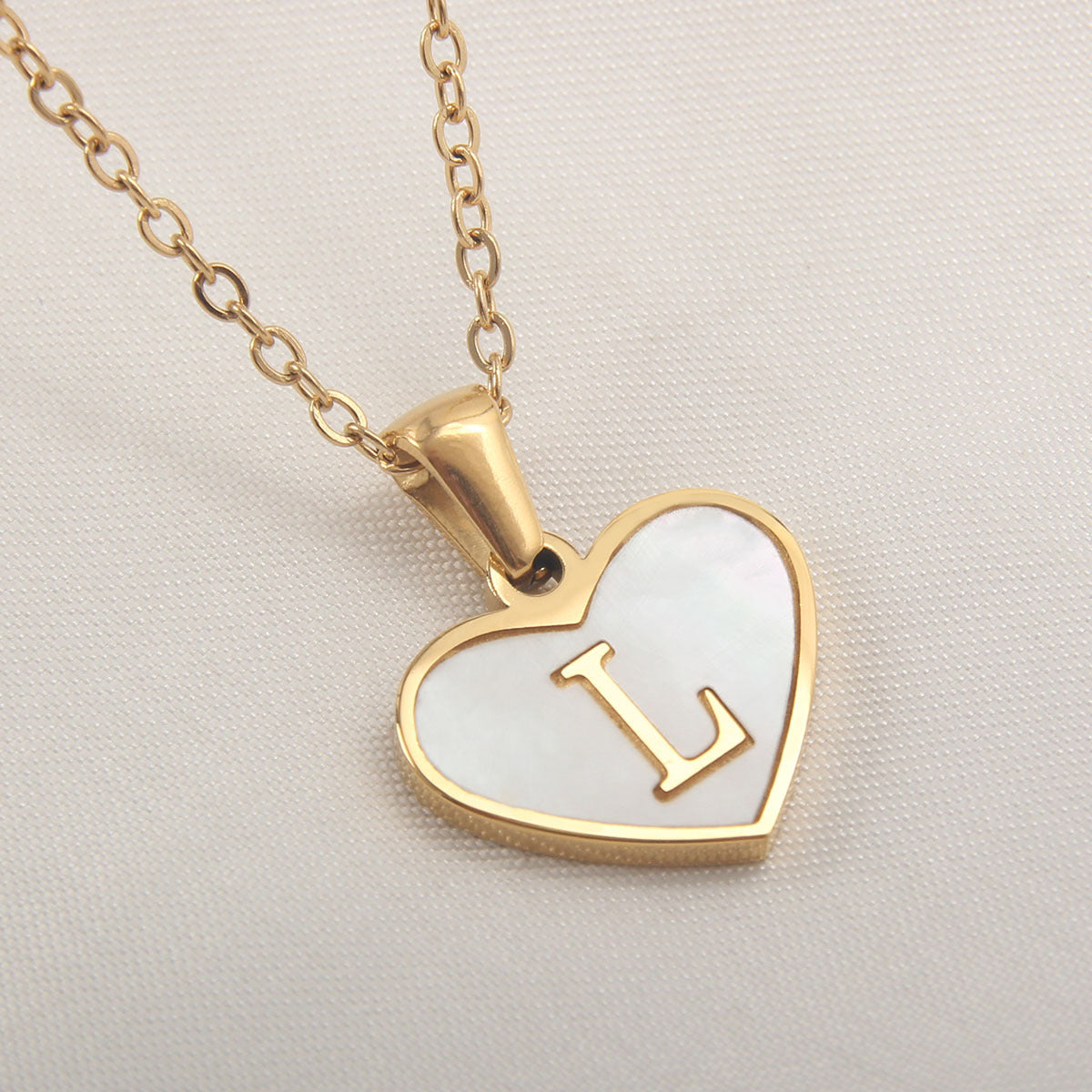 Elegant Heart Shell Initial Pendant Necklace - Gold Plated Stainless Steel