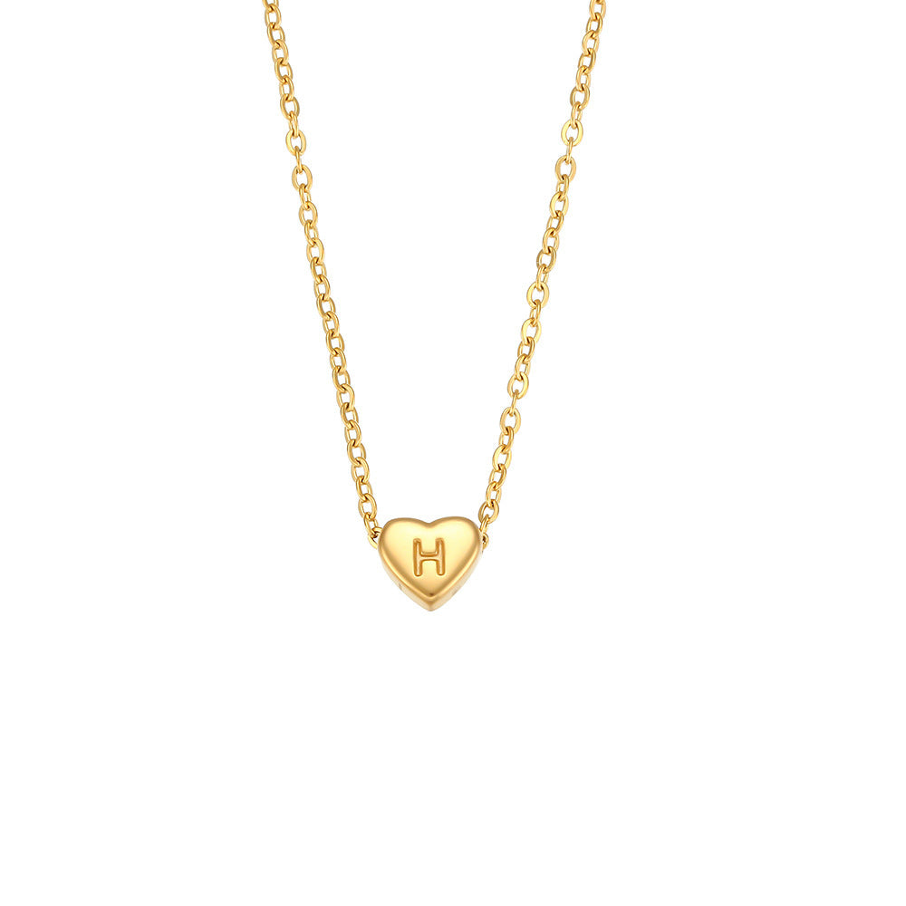 18K Gold Plated Heart Letter Zircon Pendant Stainless Steel Necklace