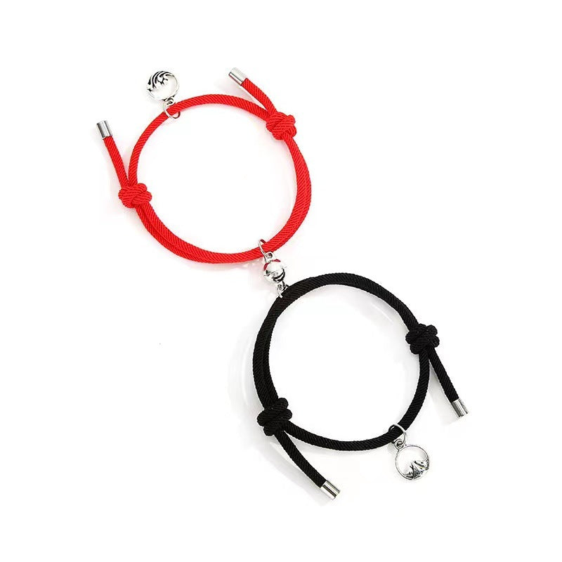 Simple Alloy Magnetic Couple Bracelets Set