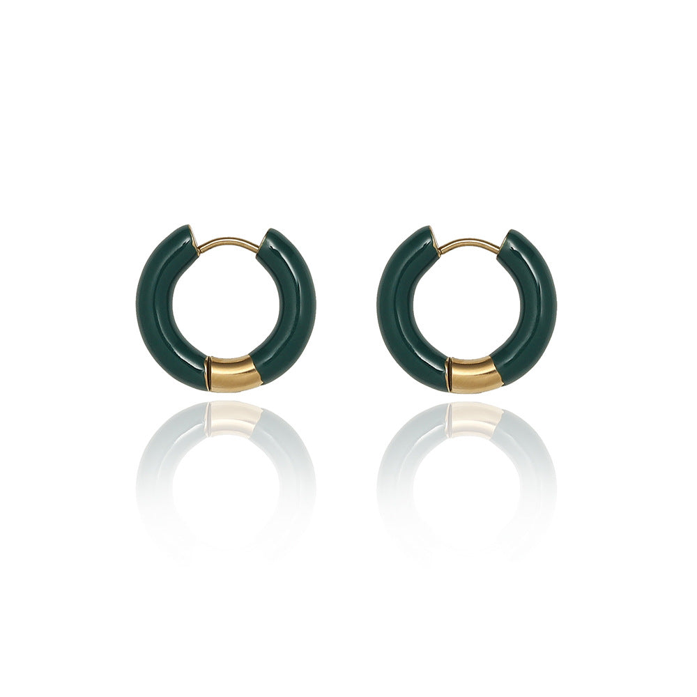 Minimalist Titanium Steel Enamel Hoop Earrings - Multicolor Set