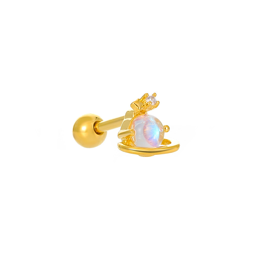 Vintage Zircon Butterfly Flower Heart Copper Screw Earrings