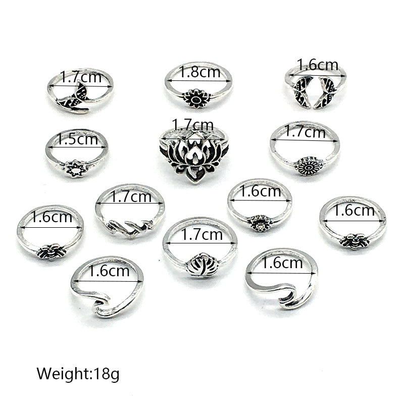 New Bohemian Star and Shell Carved Ring Set - 9 Pieces