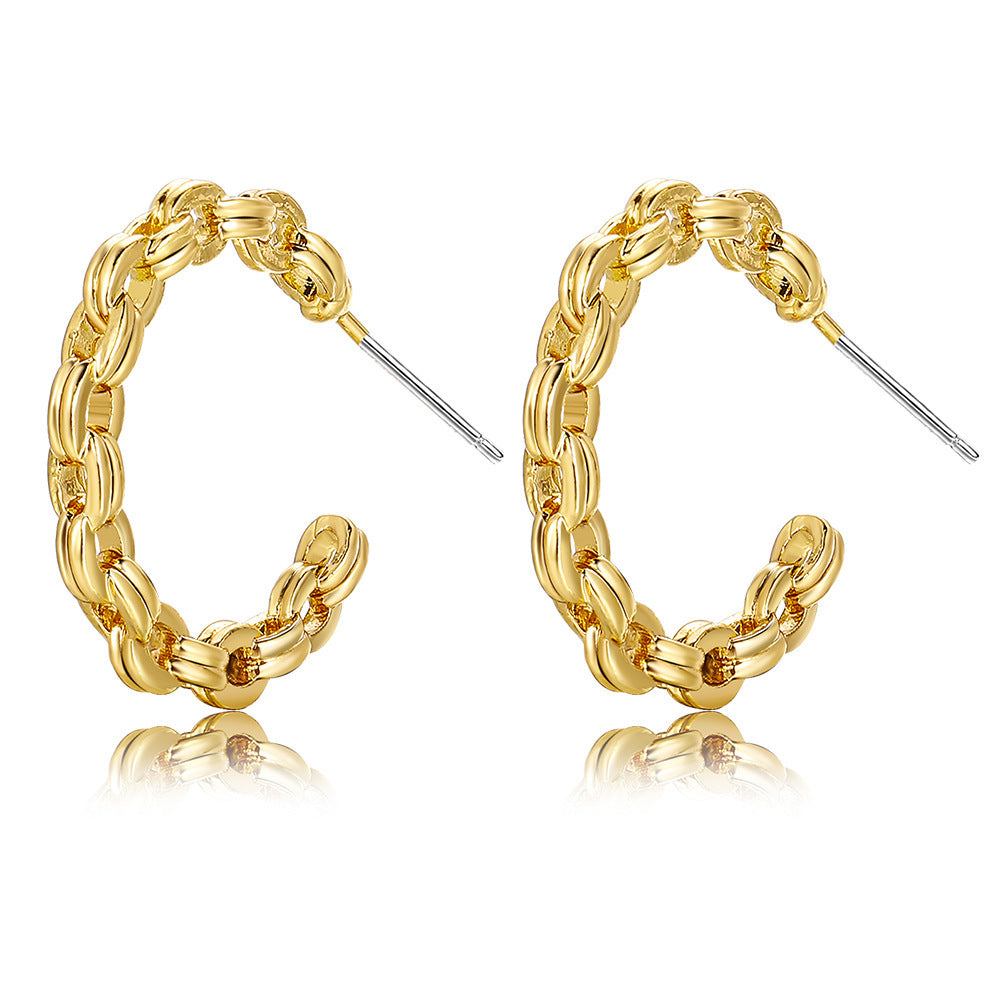 INS Style C Shape Metal Plated Twisted Chain Hoop Earrings for Women