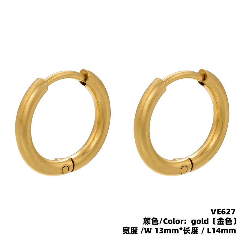 Fashion Solid Color Stainless Steel Hoop Earrings with Bead Accent