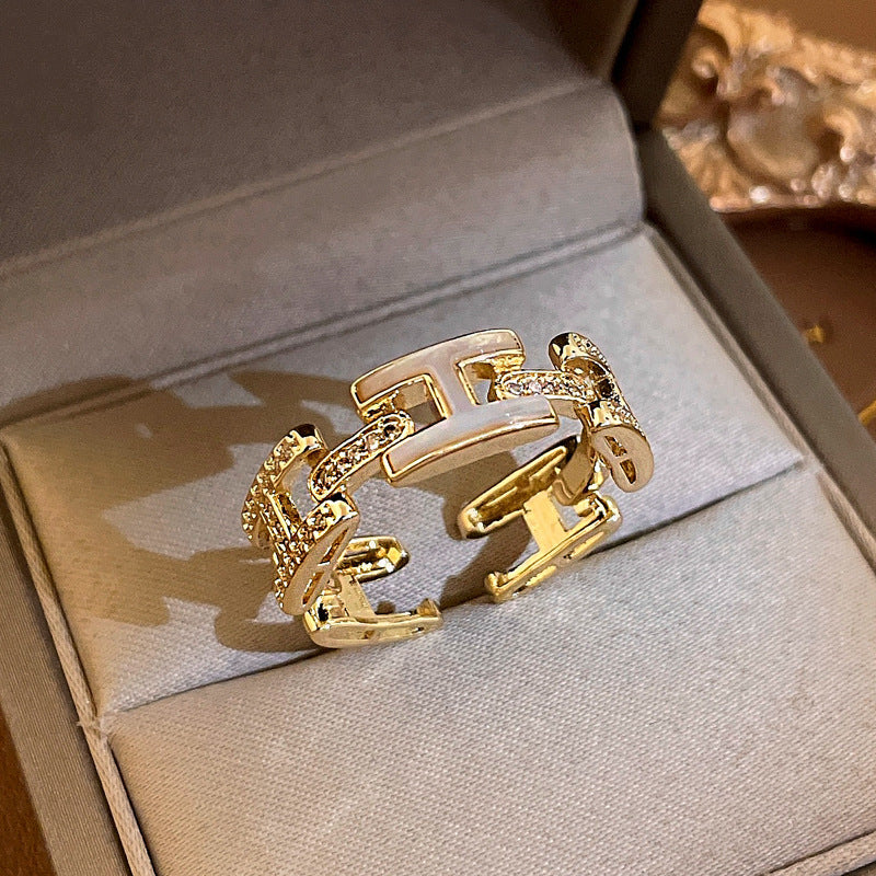 Fashion Heart & Bow Knot Zircon Adjustable Copper Ring