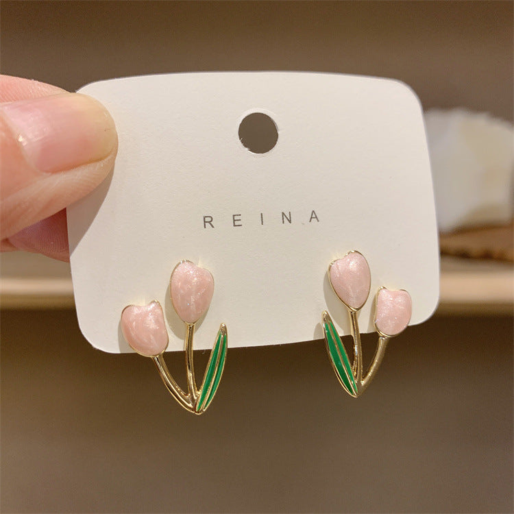 Enamel Tulip Flower Alloy Women's Earrings - Spring Summer 2023 Collection