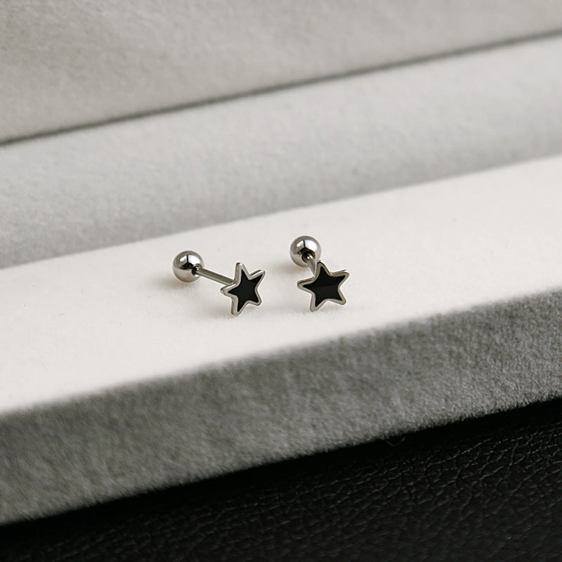1 Pair Geometric Black Flower Stainless Steel Enamel Cross Heart Stud Earrings