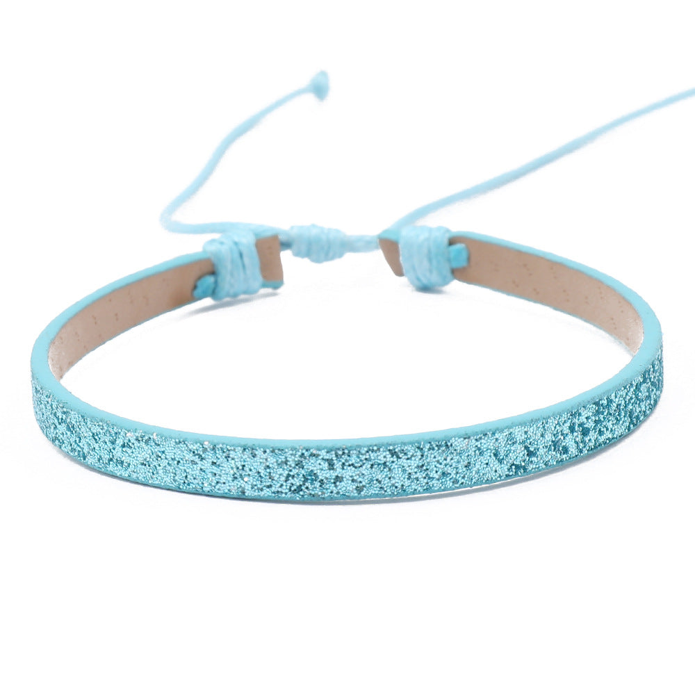 Bohemian Solid Color PU Leather Rope Sequin Handmade Adjustable Bracelet