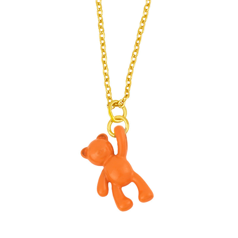 Simple Solid Color Bear Pendant Copper Necklace with Colorful Enamel Chain