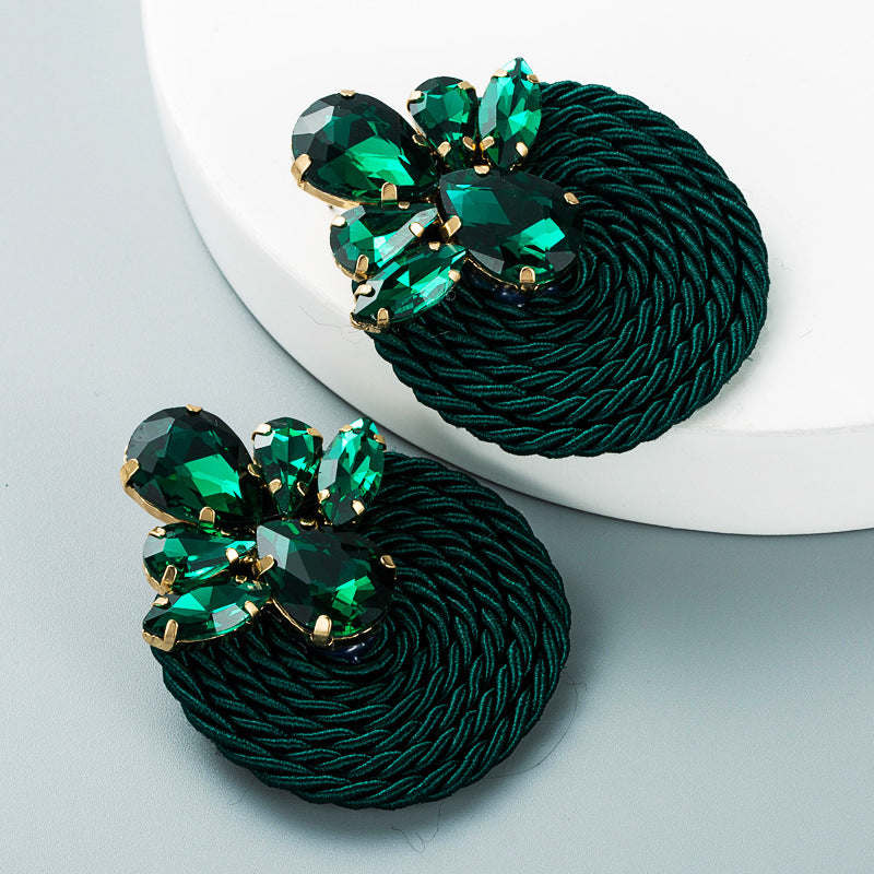 Geometric Glass Diamond Pendant Earrings with Alloy Wire Wrap Design