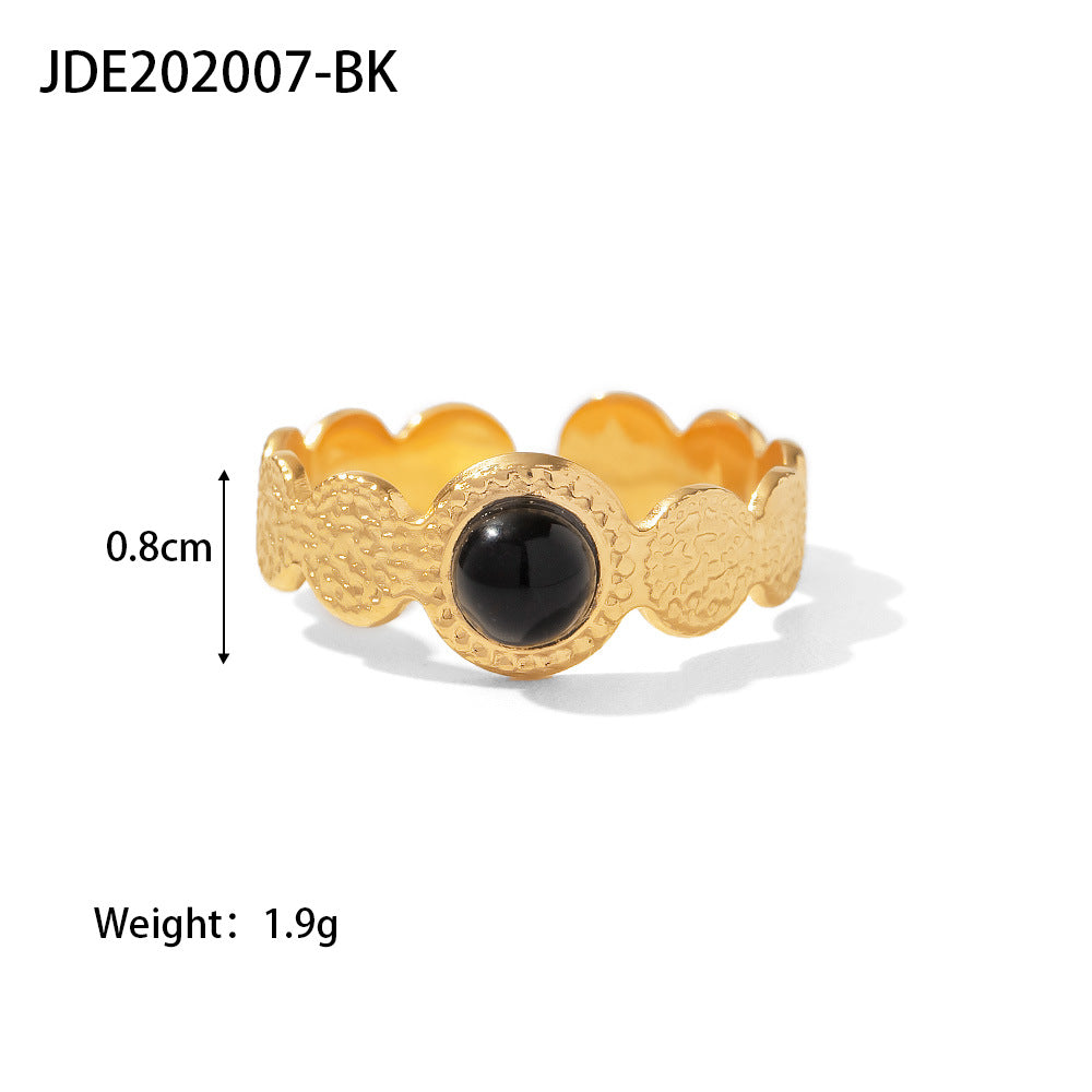 Vintage Geometric Stainless Steel Gemstone Adjustable Ring