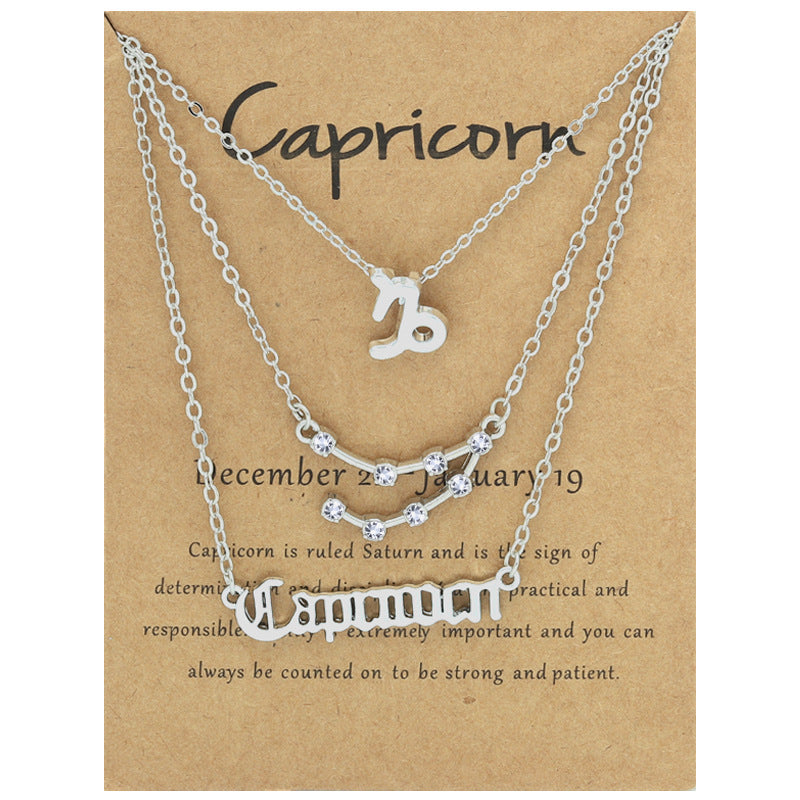 Alloy Geometric Circle Pendant Necklace & Zodiac Symbol Pendant Necklace Set for Women
