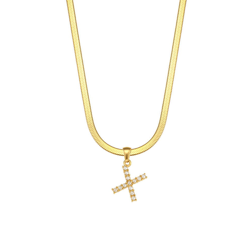 Elegant Letter Pendant Necklace with 18K Gold Plated Snake Chain and Artificial Pearls