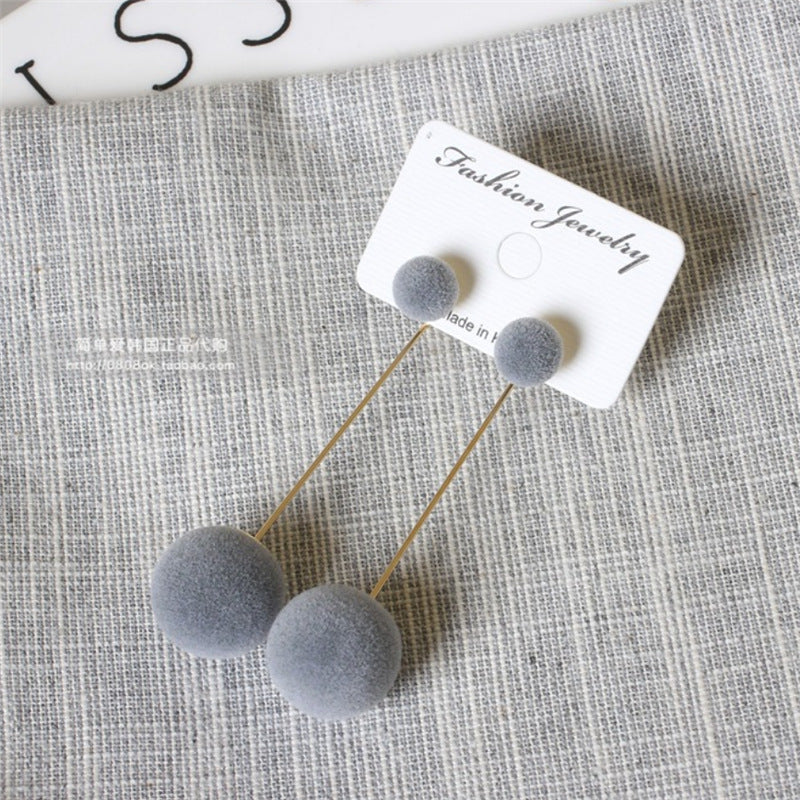 Korean Style Long Fuzzy Ball Drop Earrings