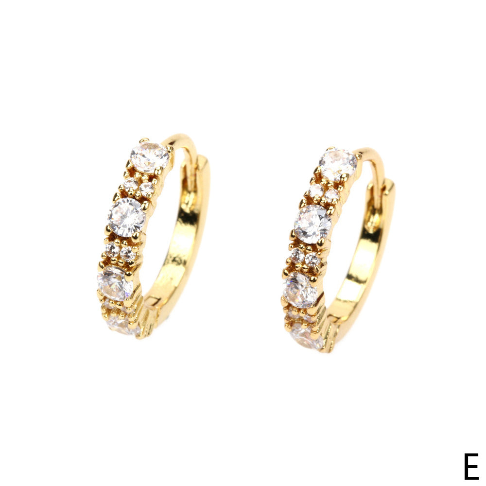 Inlaid Micro-color Diamond Gold-plated Copper Hoop Earrings for Women