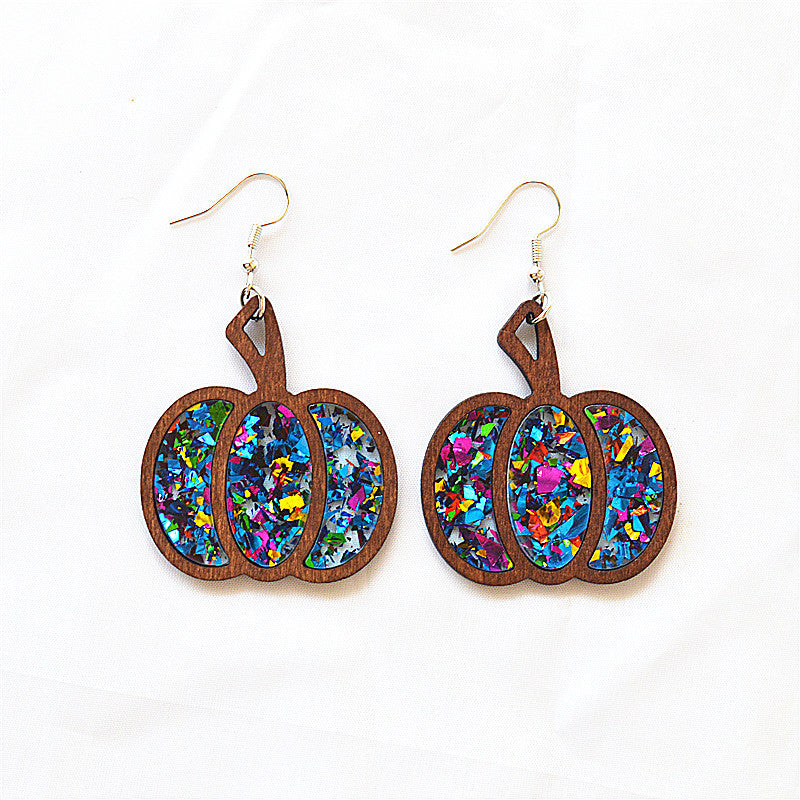 1 Pair Retro Pumpkin Acrylic Wood Drop Earrings for Halloween