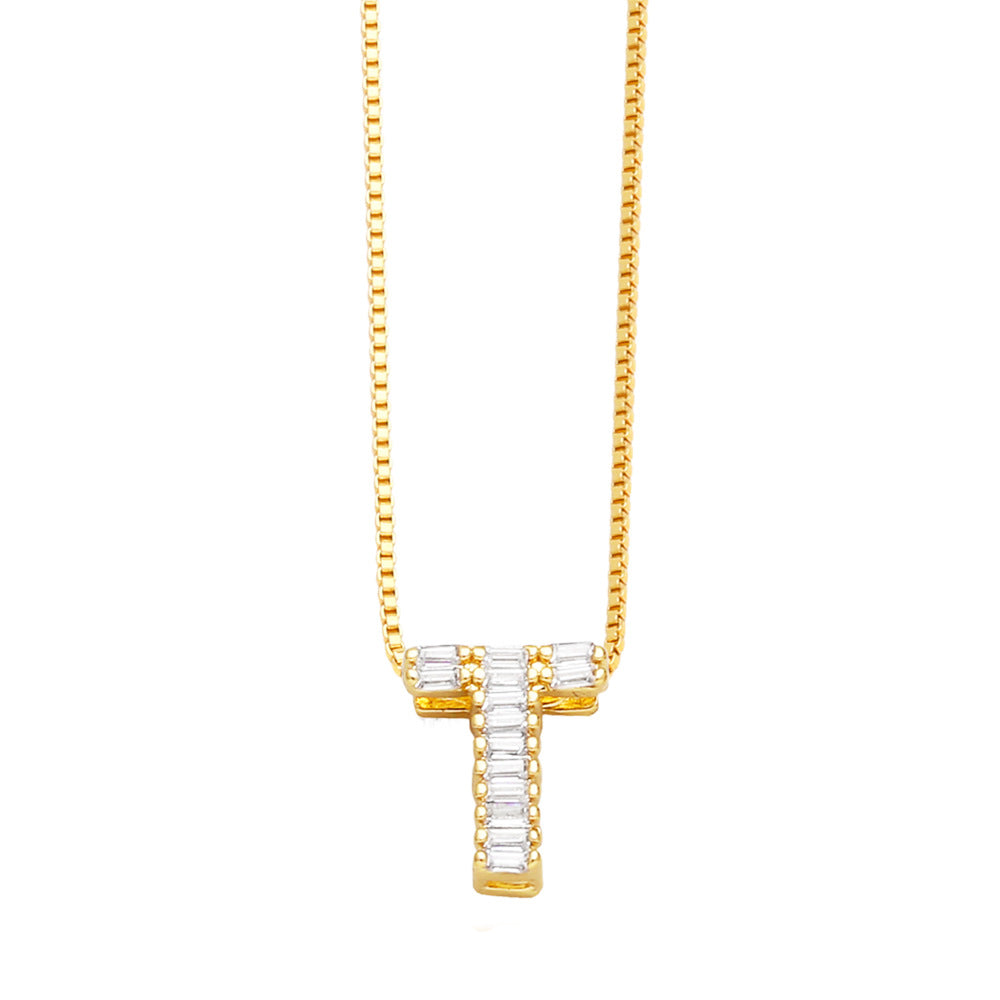 18K Gold Plated Zircon Letter Pendant Necklace