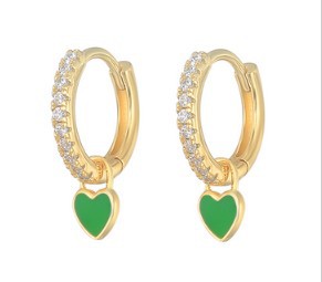 Fashion Geometric Heart Zircon Inlay Drop Earrings in Sterling Silver