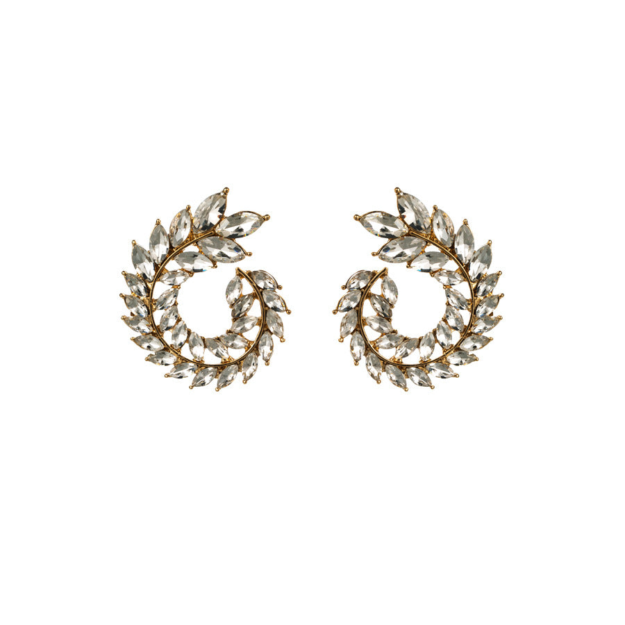 Ethnic Water Droplet Rhinestone Inlay Wheat Design Zirconia Earrings for Women