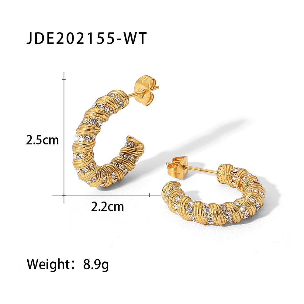 Geometric Gold Plated Stainless Steel Zircon Hoop Earrings