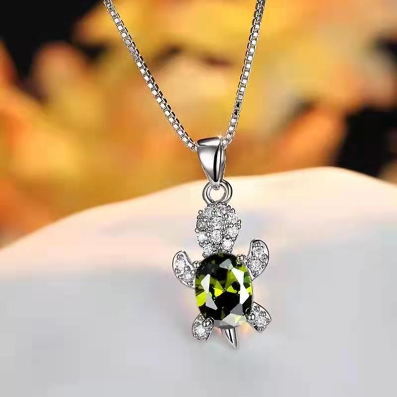 Cute Tortoise Rhinestone Pendant Necklace for Women and Kids