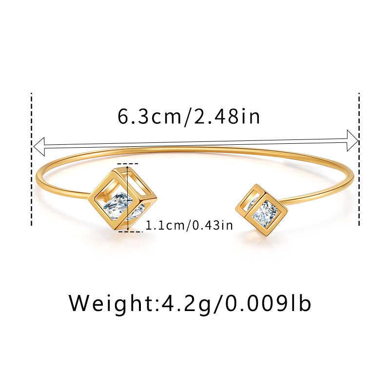 Minimalist Gold Plated Heart Design Bangle with Zirconia