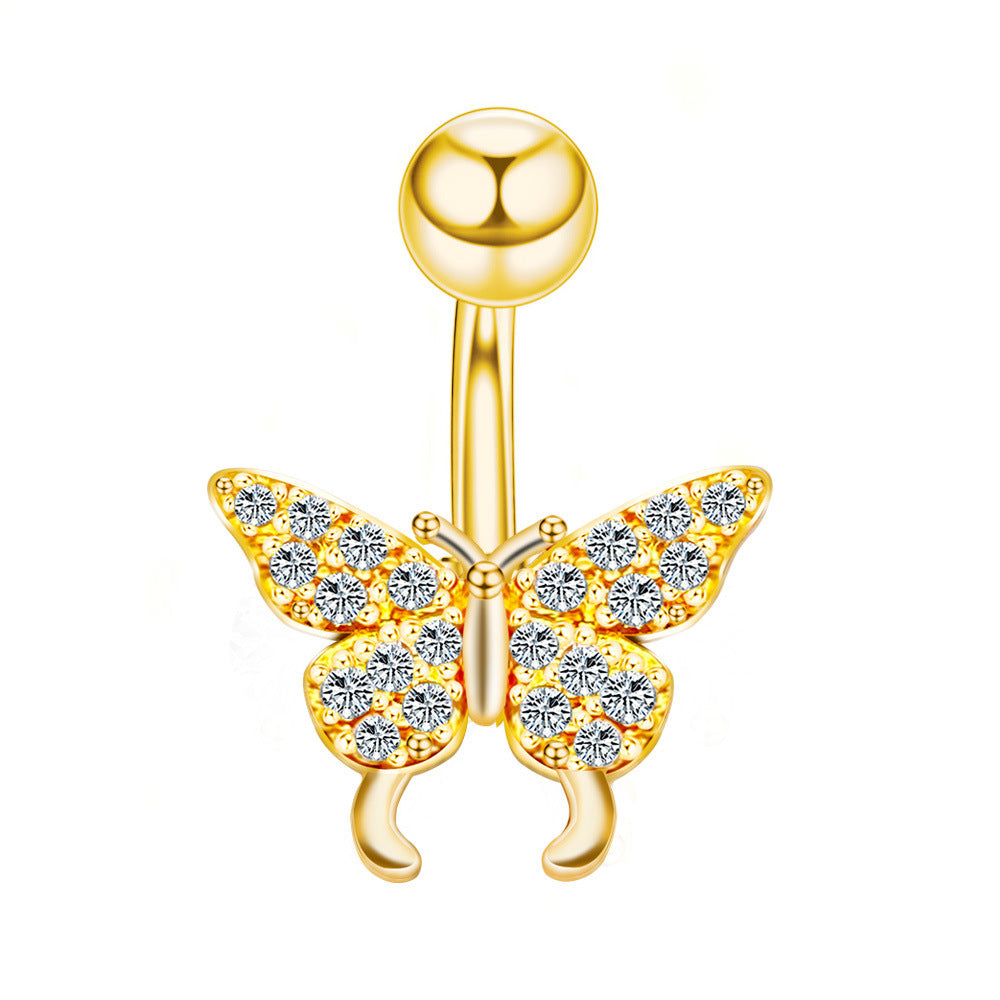 Fashion Butterfly Zircon Inlay Stainless Steel Belly Ring