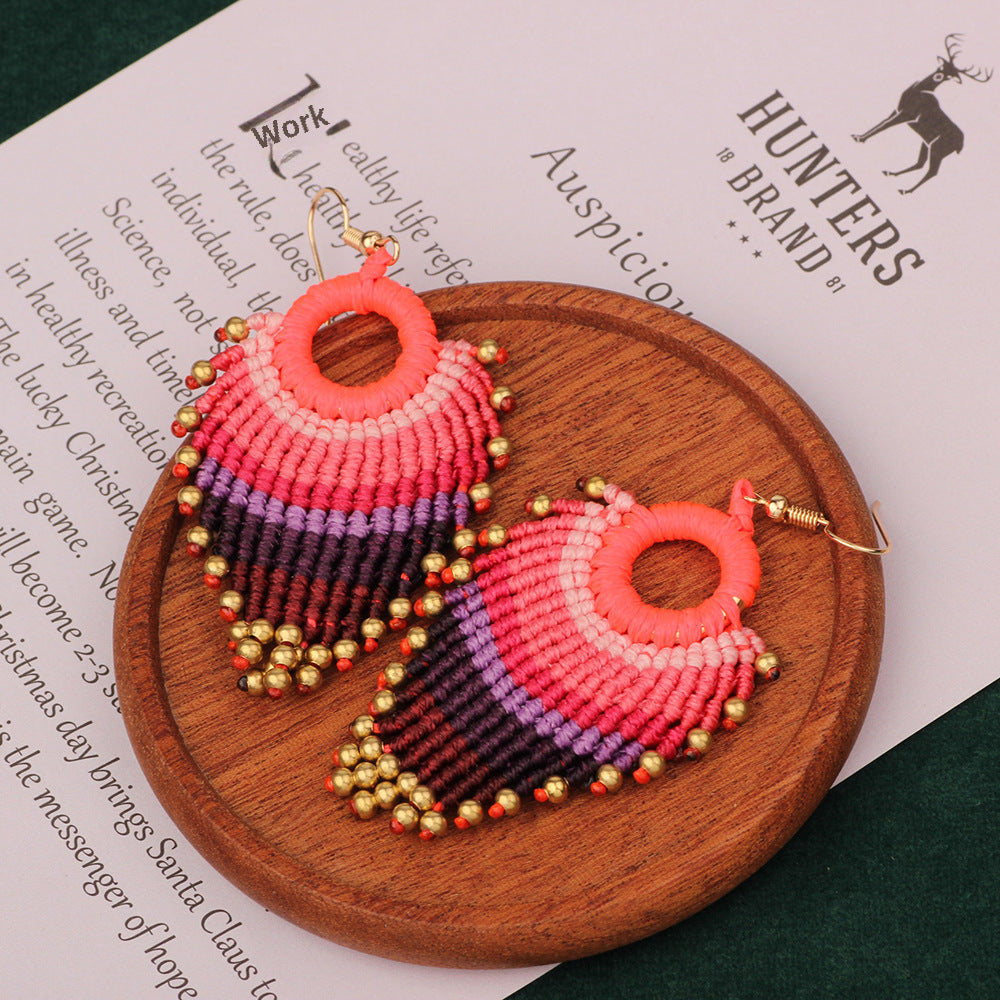 Bohemian Shell Tassel Mesh Earrings with Synthetic Gemstones