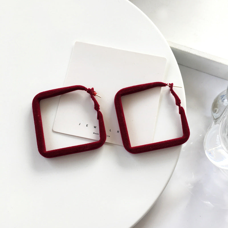 Fashion Wine Red Geometric Vintage Earrings with S925 Silver Needle