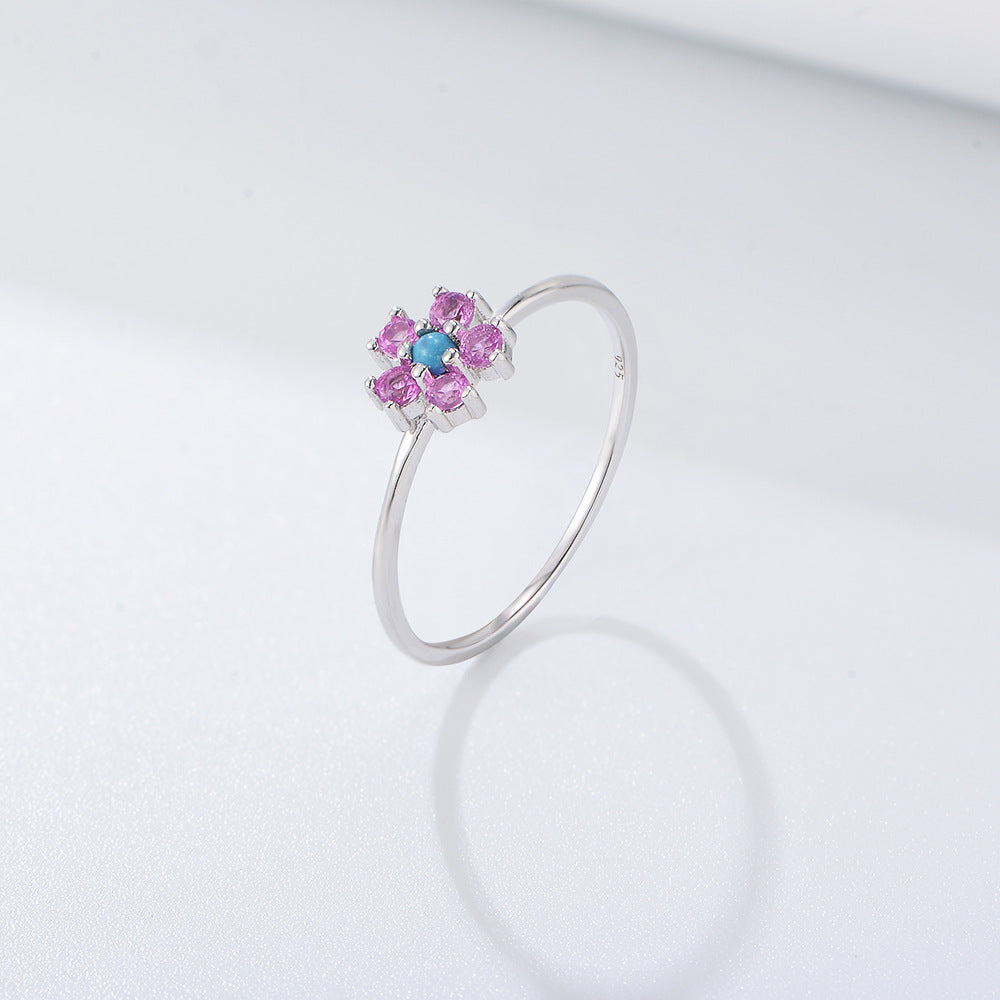 Sterling Silver Turquoise Flower Minimalist Ring for Women