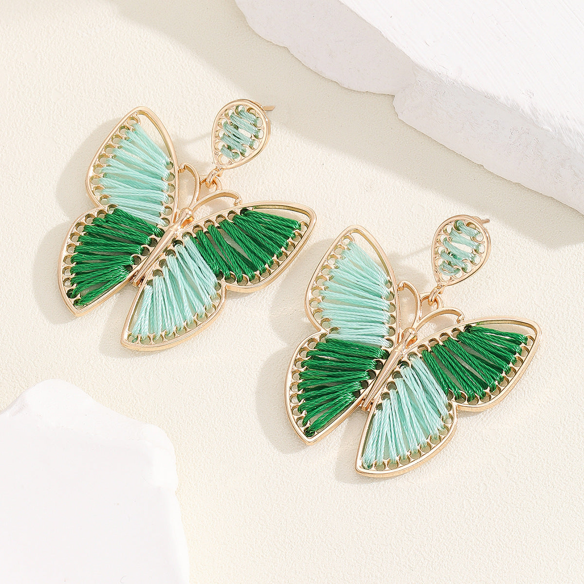 Fashion Alloy Hand-Woven Multicolor Butterfly Pendant Earrings