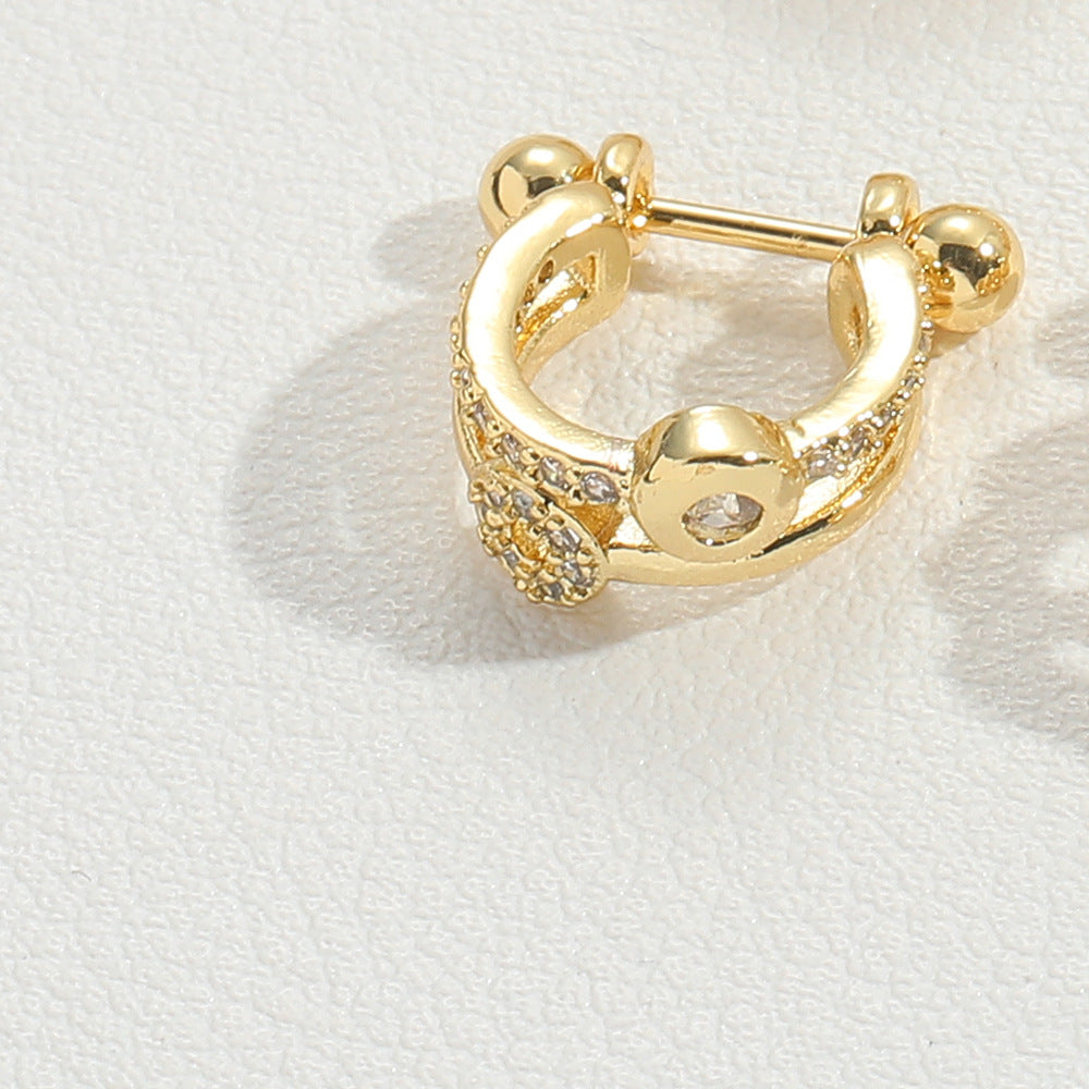Vintage U-Shape Zircon Inlay 14K Gold Plated Nose Ring