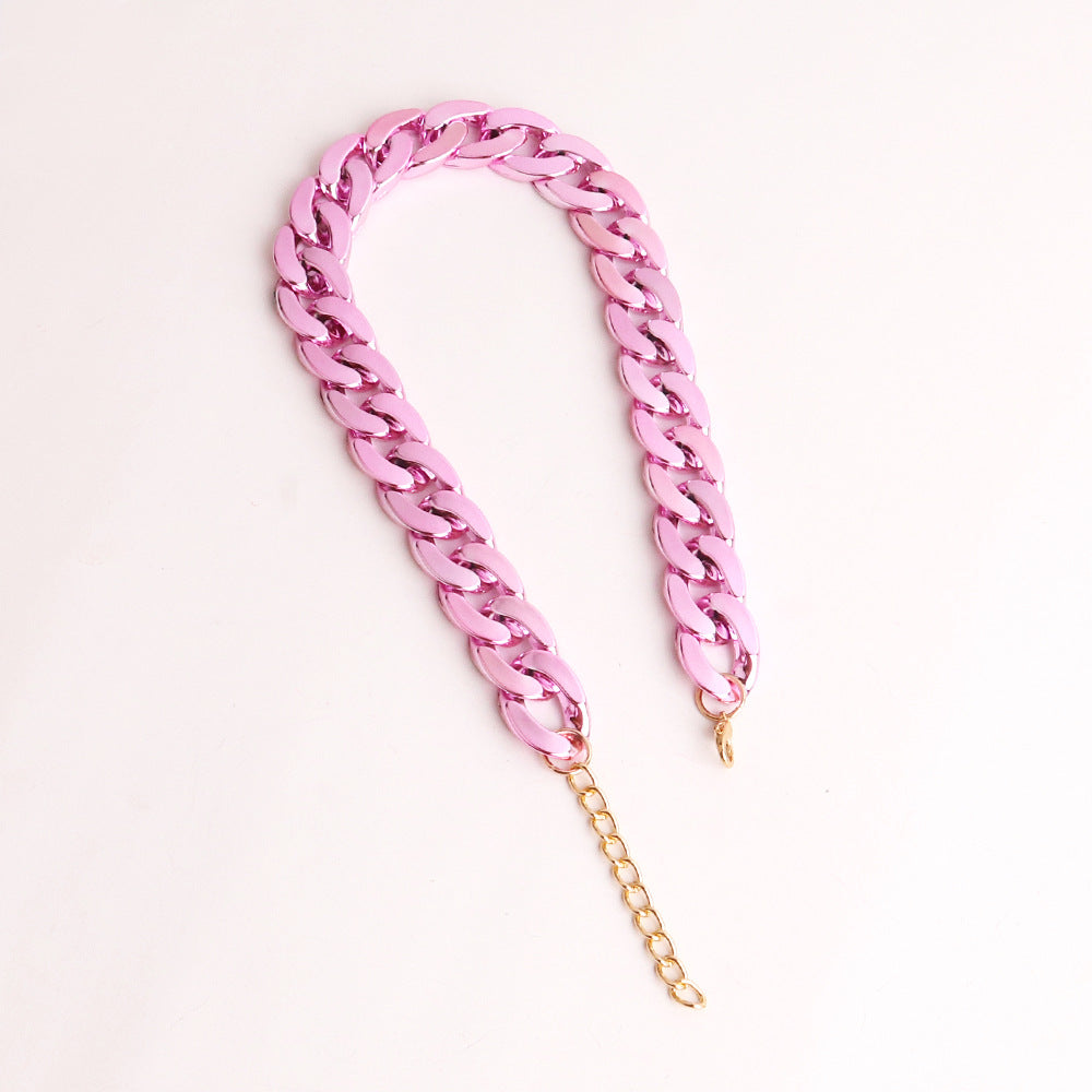 Simple Acrylic Chain Necklace for Women - Colorful Electroplated Design