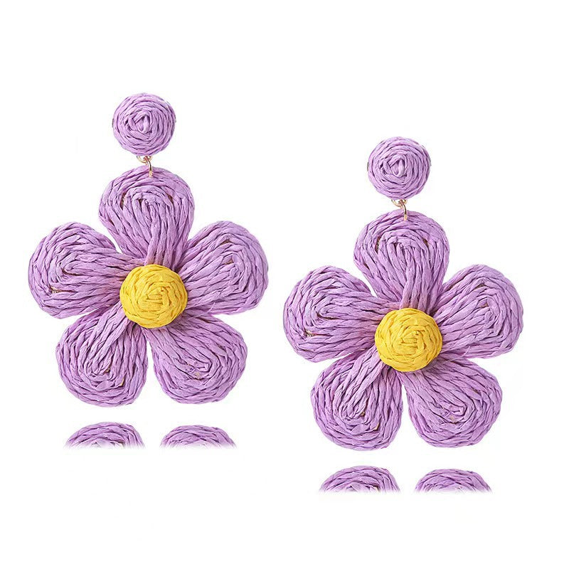Vacation Floral Raffia Handmade Women's Drop Earrings