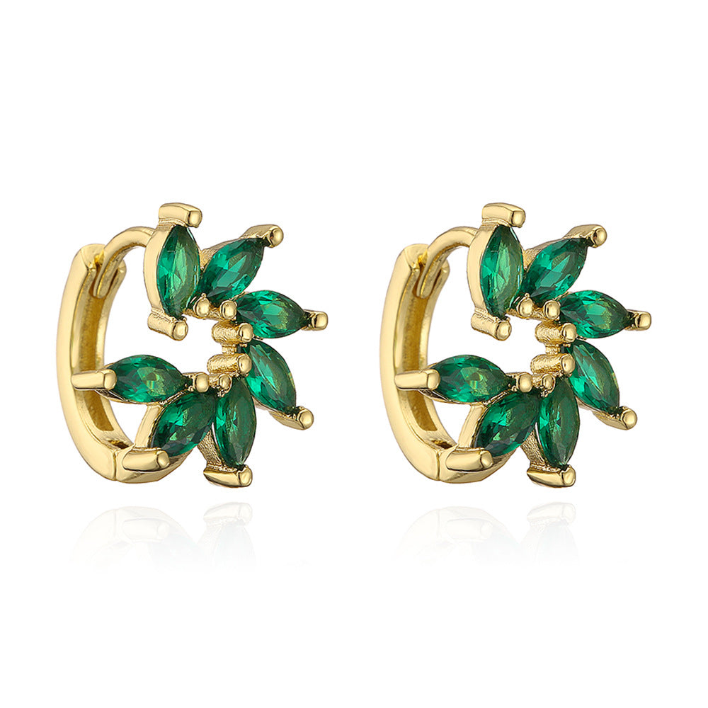 Elegant Geometric Green Zircon Gold Plated Copper Hoop Earrings