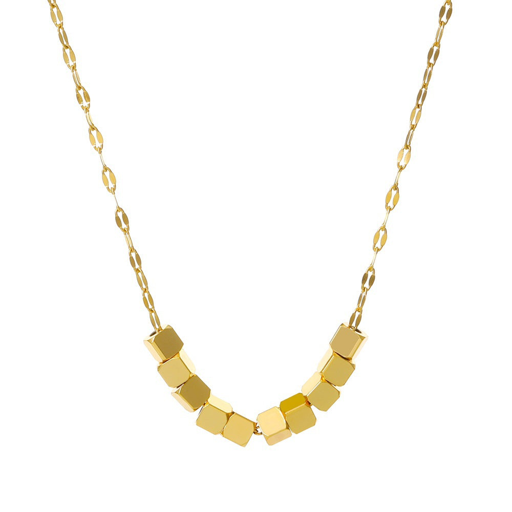 Geometric Stainless Steel 14K Gold Plated Cube Bead Necklace