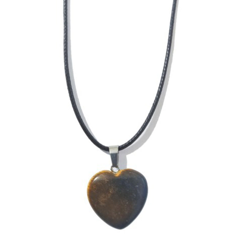 Simple Heart-Shaped Natural Stone Carved Pendant Necklace