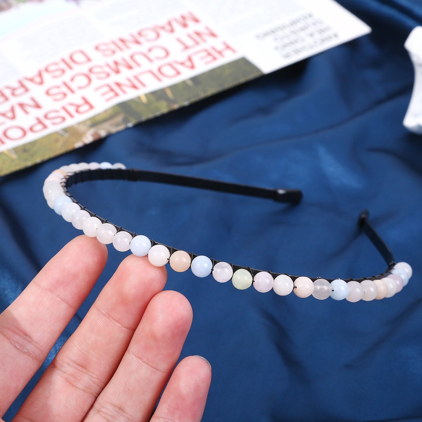 Women's Minimalist Color Block Beaded Crystal Hairband