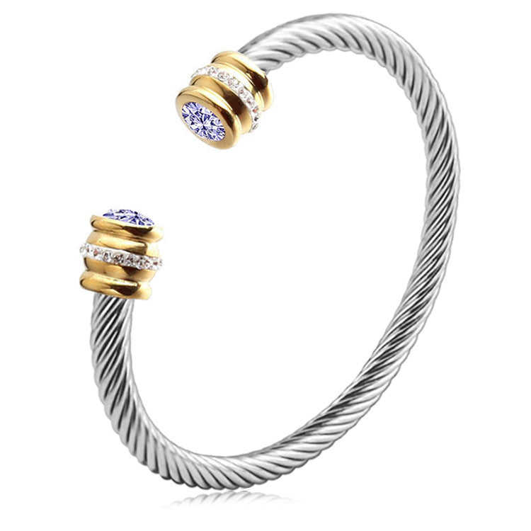 Simple Style Stainless Steel Zircon Inlay Cuff Bracelet